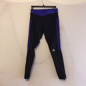 Adidas black leggings with blue stripes